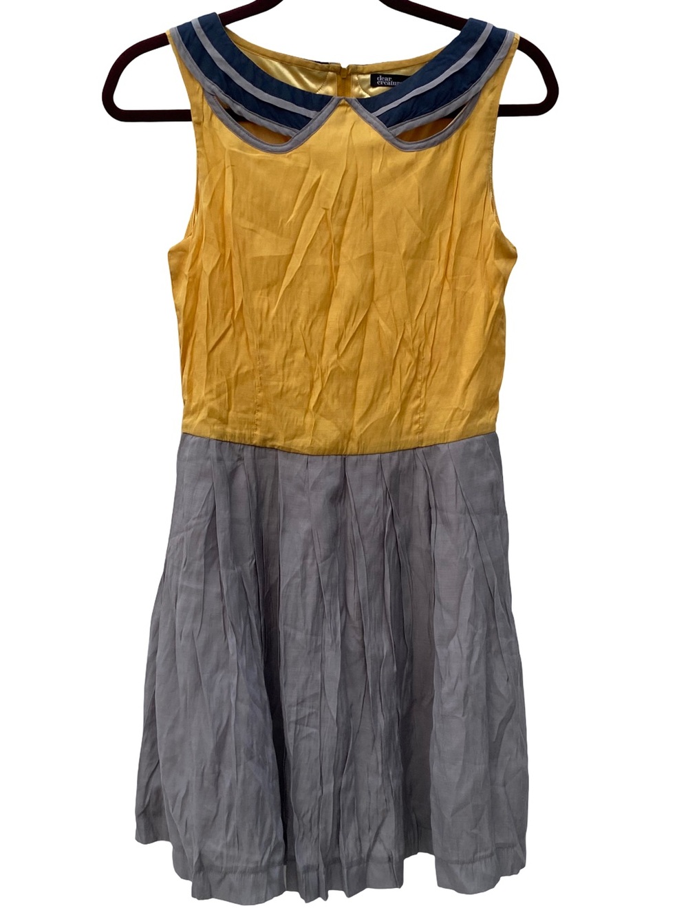 Dear Creatures yellow and gray sailor collar sleeveless mini dress size XS